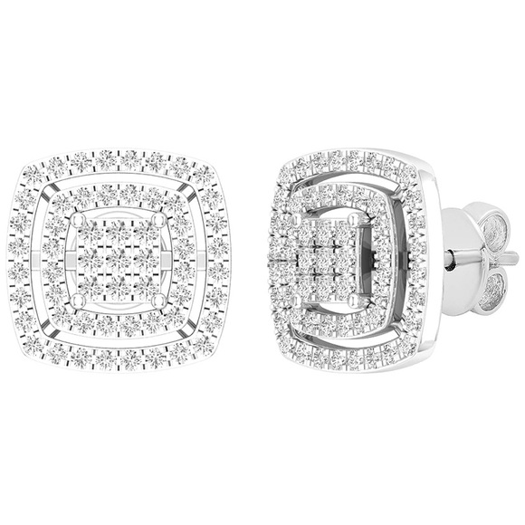 1/2 ct Natural Diamond Composite Halo Earrings - Picture 1 of 5